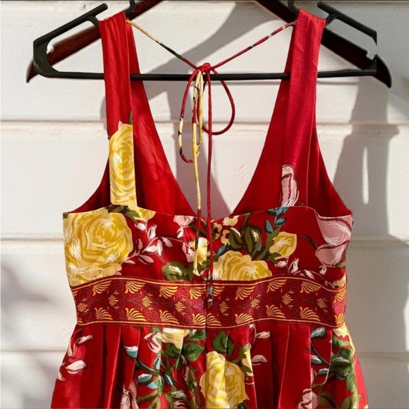 ‧₊˚❀༉ Satin Floral Dress with Yellow Accents and Beading Autumn Fall Colorful - Picture 4 of 15